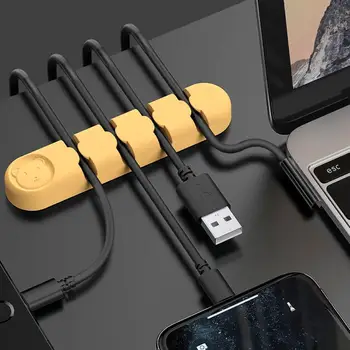 

4 Slots Adhesive Silicone Cable Winder USB Cable Organizer Wire Winder Cable Management Clips Desk Cord Cable Holder Organizer