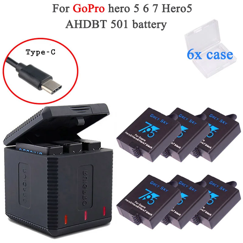 Для GoPro Hero 7 hero 6 5 черный аккумулятор или тройное зарядное устройство для Go Pro
