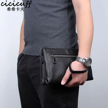 

First Layer Cowhide Men's Small Handbag Fashion Business Men Clutch Bags Business Large Capacity Male Wrist Strap Clutches Purse