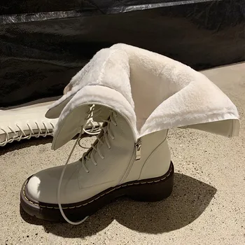 

Fashion knee high platform boots women shoes leather chunky heels punk boots 2020 winter warm plush zipper long boots size 40 41