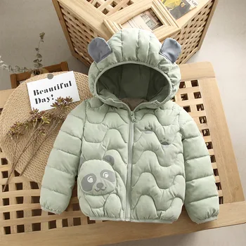 

2020 New Winter Children's Down Cotton Jacket Boys Girls Cartoon Panda Plain Parker Coats Thickened Hooded Outerwears for Kids