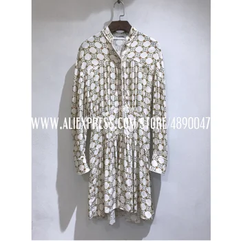 

2020 Fall Shirt Collar Long Sleeve High quality jacquard printing Dress casual retro floral print dress long sleeve mini dress