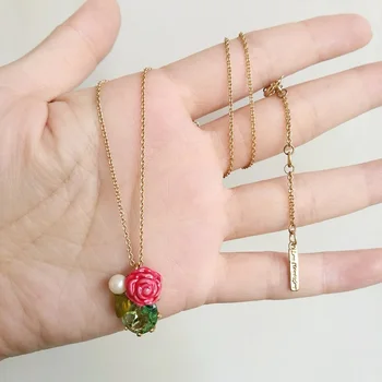 

Collares Kolye Manual Design Enamel Glaze Peony Semi-precious Stones Turquoise Collarbone Chain Short Necklace, Small Flowers