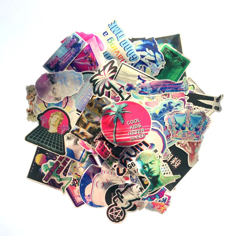 

65pcs Laser Vapor Wave Color Stickers For cartoon kids Suitcase Laptop Car Motorcycle Scrapbooking Skateboard Sticker