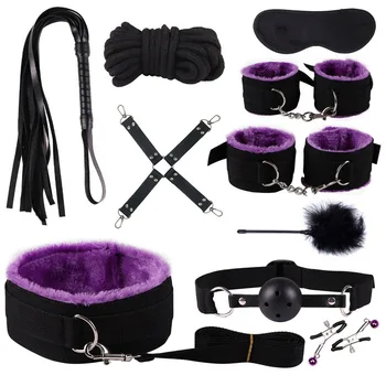 10PCs BDSM Adult Sex Toys Plush Handcuffs Strap Whip Rope Sexy Bed Restraints Bandage Couples Sex Toys Sexual Toy Adult Kits hot 4