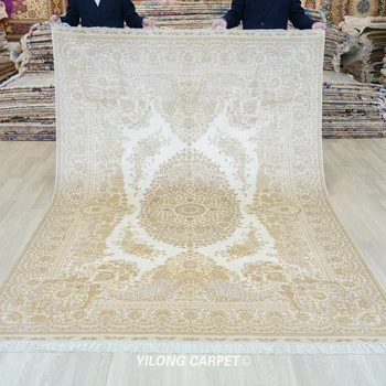 6'x9' Handmade Turkish Carpets Vantage Beige Silk Persian Rug For Sale (YL0992A)