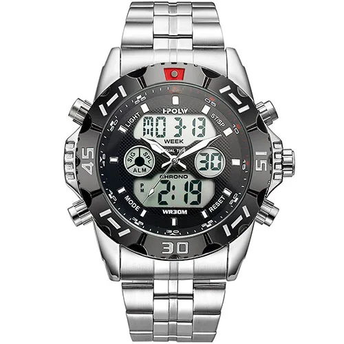 Silver Black Мужские часы, цифровой светодиодный, Топ бренд, роскошные часы, Chronos, будильник, G, спортивные часы, мужские ударные часы, Relogio Masculino - Цвет: Silver Black