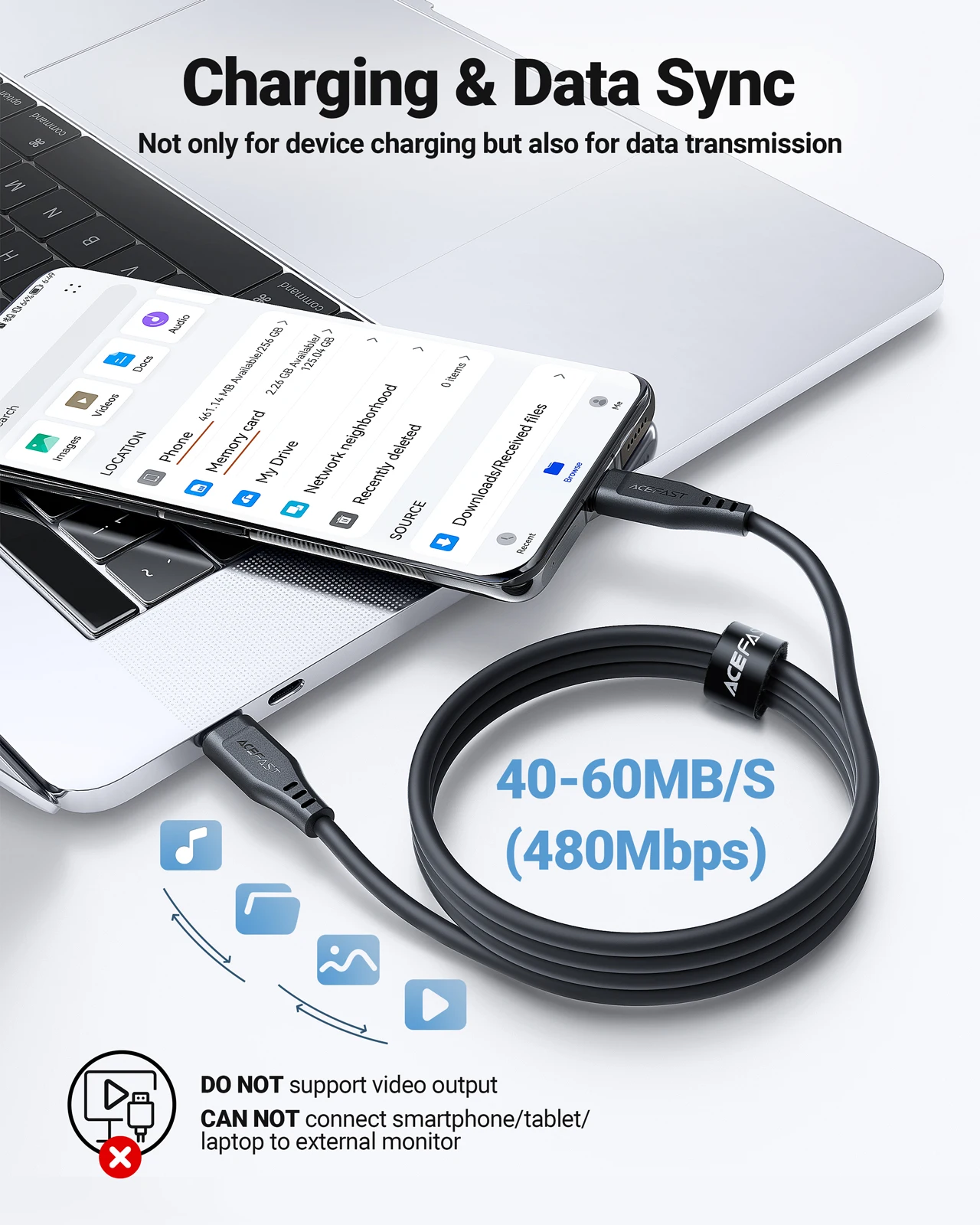 ACEFAST USB-C to USB-C Fast Charging Cable, 60W PD High-Speed Data Cord