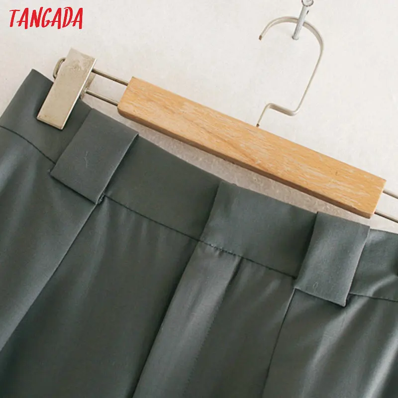 Tangada Модный женский серый костюм брюки Брюки Высокая талия карманы брюки осень зима женские офисные брюки pantalones 2W104