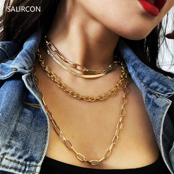 

Salircon Punk Multi Layer Snake Chain Choker Necklace For Women Boho Gold Color Long Necklace Statement 2020 Fashion Jewelry