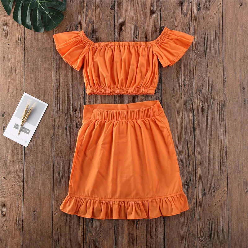 Girls Orange Skirt Set 3