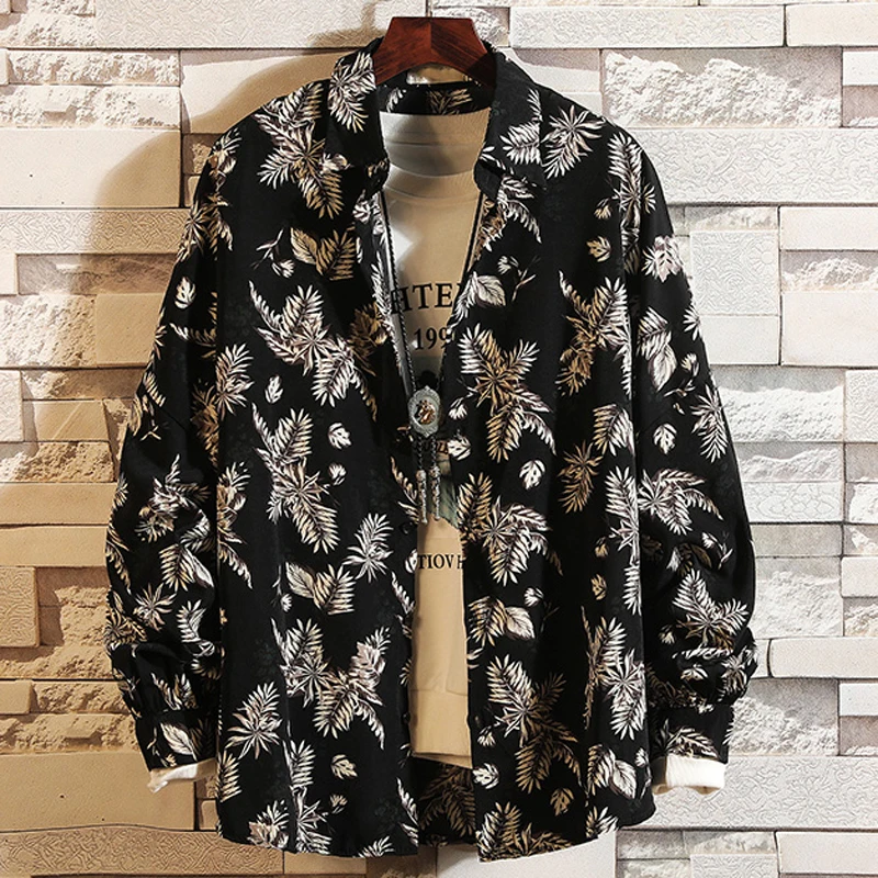 Men's Long Sleeve Plus 8XL 6XL 5XL 9XL 10XL Retro Floral Printed Man Casual Shirts Fashion Classic Men Dress Shirt Breathable