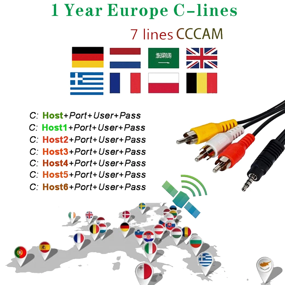 

Fast Stable Europe 7 lines Cccam For 1 Year Spain Portugal Satellite Share Server Support DVB-S2 Satellite Receiver