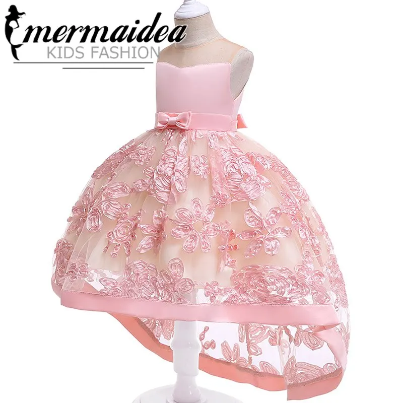 Flesh pink Летняя одежда для маленьких девочек; платье с цветочным узором для девочек; детское свадебное платье принцессы; детская одежда со шлейфом; праздничное платье; подарок - Цвет: Flesh pink