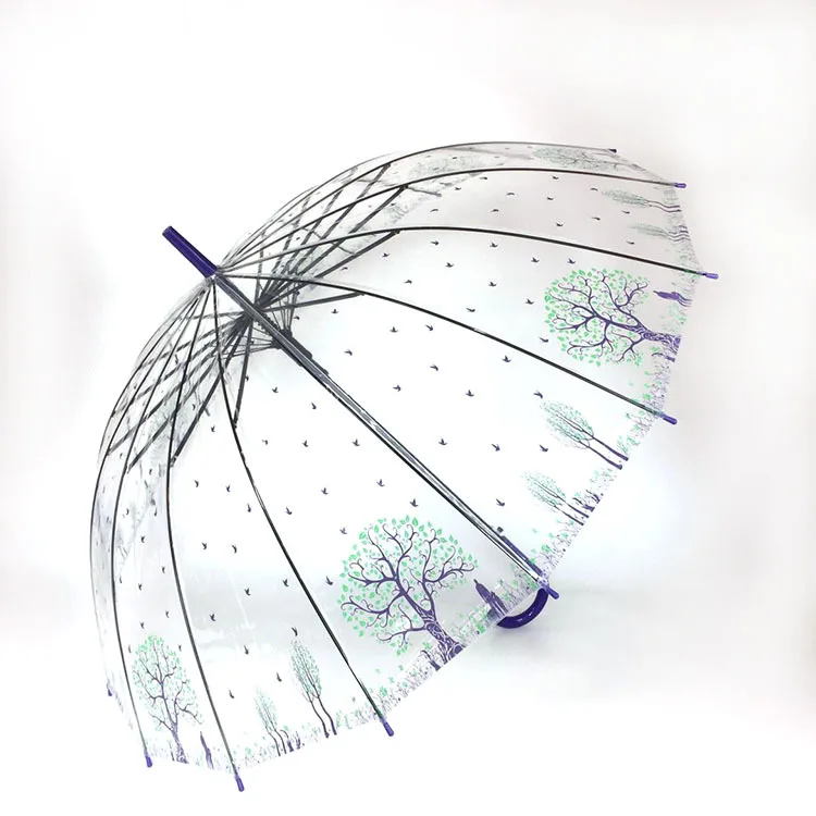 Ретро прозрачный зонтик длинный зонтик Инди креативный автоматический мужской и женский COUPLE'S 16 Bone Happiness Tree Who