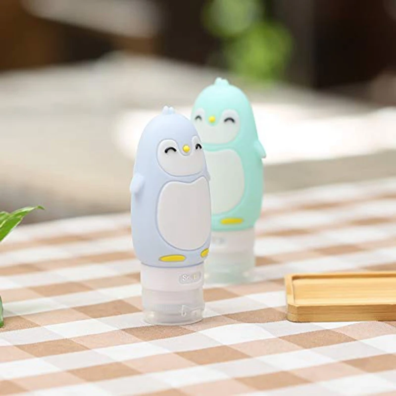 Cut Penguin& Bear набор силиконовых бутылочек для путешествий-3 унции/90 мл, 2,8 унций/80 мл-3-слойный герметичный контейнер для шампуня, туалетных принадлежностей, лосьона