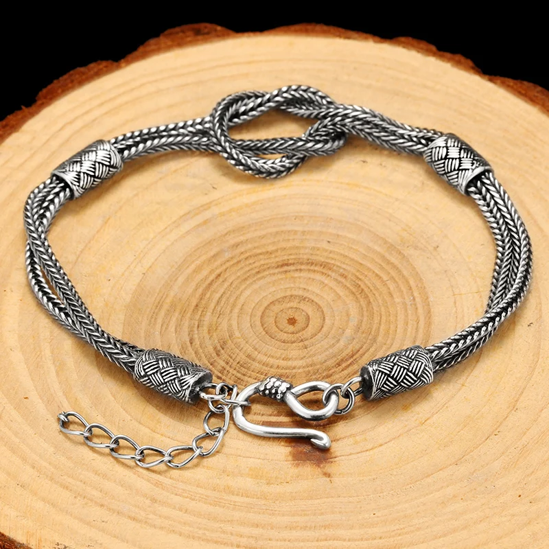 Cigovo925 серебряный мужской браслет, модный Мужской винтажный вязаный браслет, Ручная Веревка, для мужчин, индивидуальный дизайн, пара