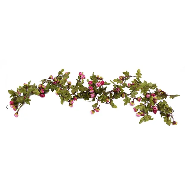 European style 2.2m/42 flower buds Artificial Silk Rose string Hanging Flower rattan for Wedding Party Home Garden Decoration - Color: Rose Red
