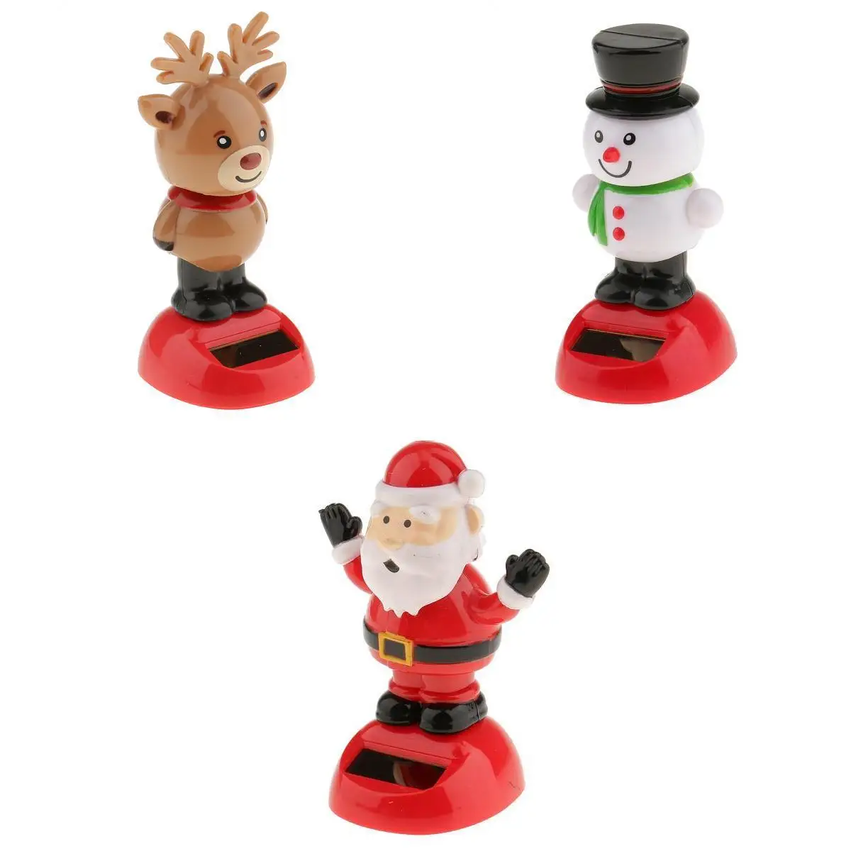 3Pcs Solar Car Dashboard Bobbling Shaking Nodding Toy Snowman Reindeer Santa Claus Bobblehead Toy for Kids Gift Xmas Gift