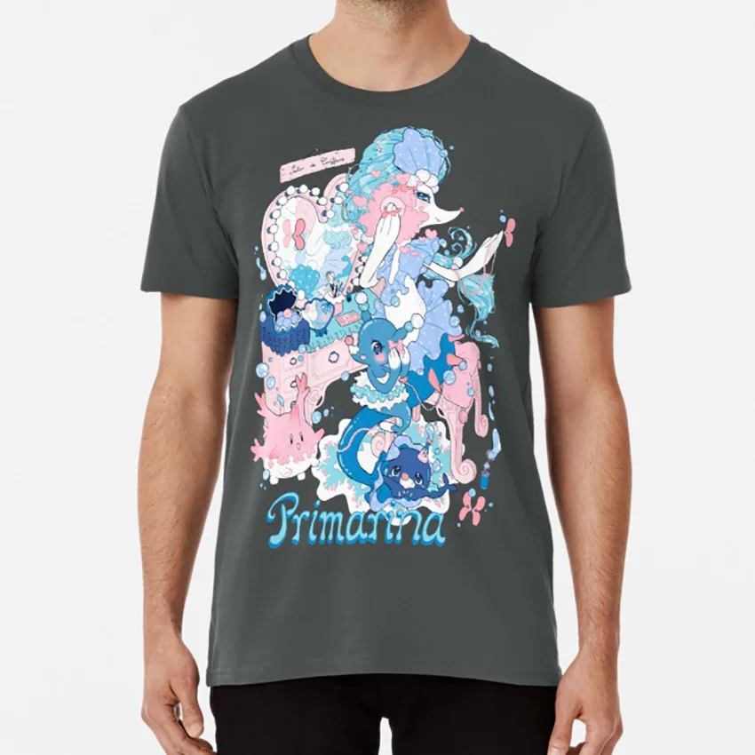 Темно-серый Семья стартера: футболка Primarina sun moon brionne clamperl corsola luvdisc popplio beauty - Цвет: Темно-серый