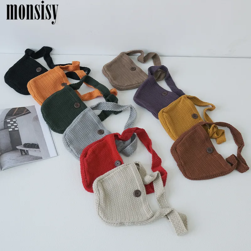 Monsisy/Зимняя шерстяная сумка через плечо для мальчиков и девочек, вязаная сумочка для детей, для шоппинга, для путешествий, сумка конфет, кошелек для монет