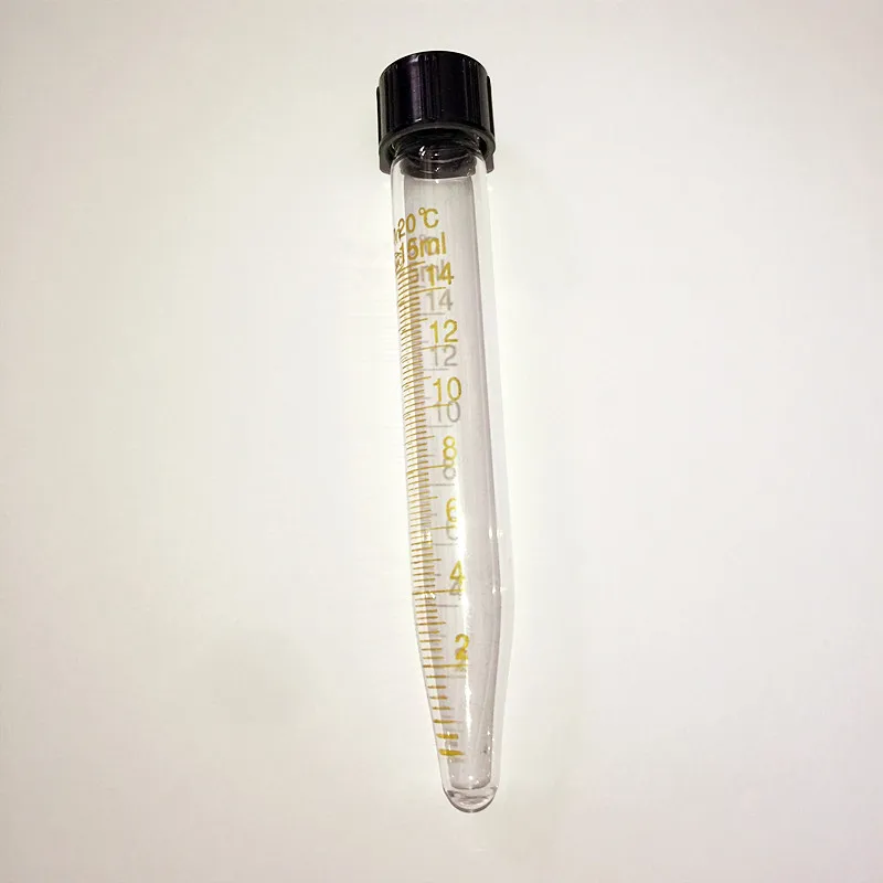 Стеклянная центрифуга с крышкой винтом пробирки 15 мл со шкалой V образным дном