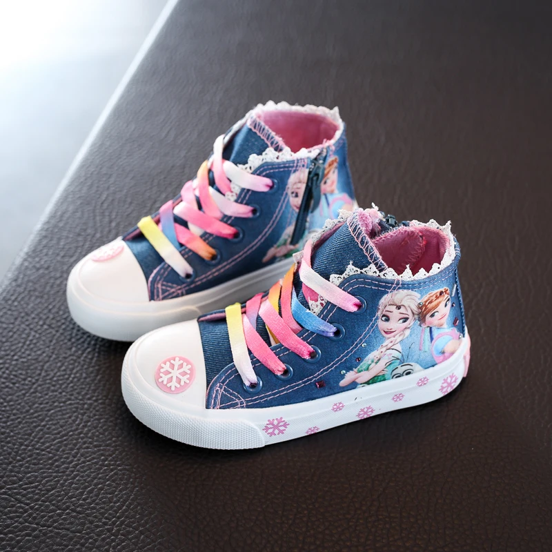 Кроссовки детские для девочек с высоким берцем из джинсовой ткани | Детская