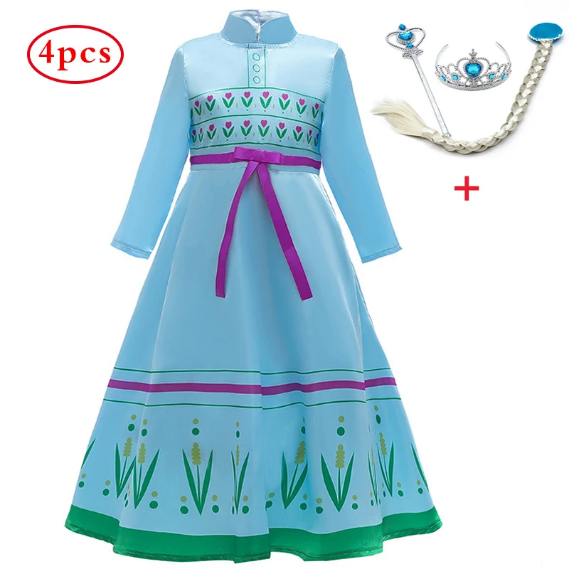 light blue set «Холодное сердце» 2 Косплэй queen Платье Анны и Эльзы принцессы карнавальный вечерние костюмы Праздничное платье для девочек Дети Красивая одежда Костюмы От 4 до 9 лет - Цвет: light blue set