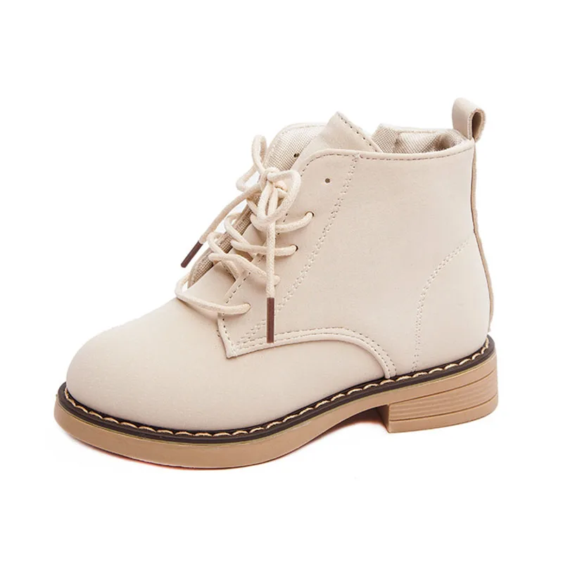 Beige Fur Lining Детские ботильоны для мальчиков на осень и зиму, модная высокая обувь для девочек Детские Модные рабочие ботинки на шнуровке Размеры 26-36 - Цвет: Beige Fur Lining