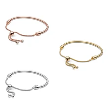 100% 925 prata esterlina pulseira momentos deslizantes fecho ajustar pulseira apto para mulher pulseira jóias diy(China)