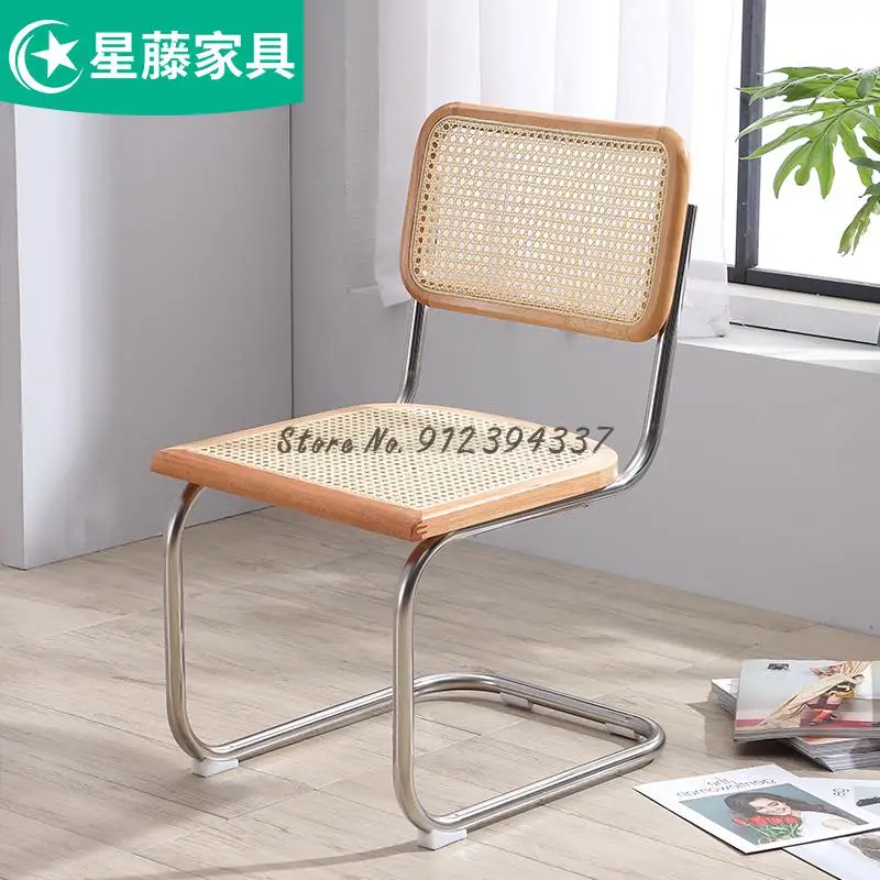 Rattan Dining Chair Single Medieval Armchair Computer Home Office Stainless Steel Backrest ins | Мебель