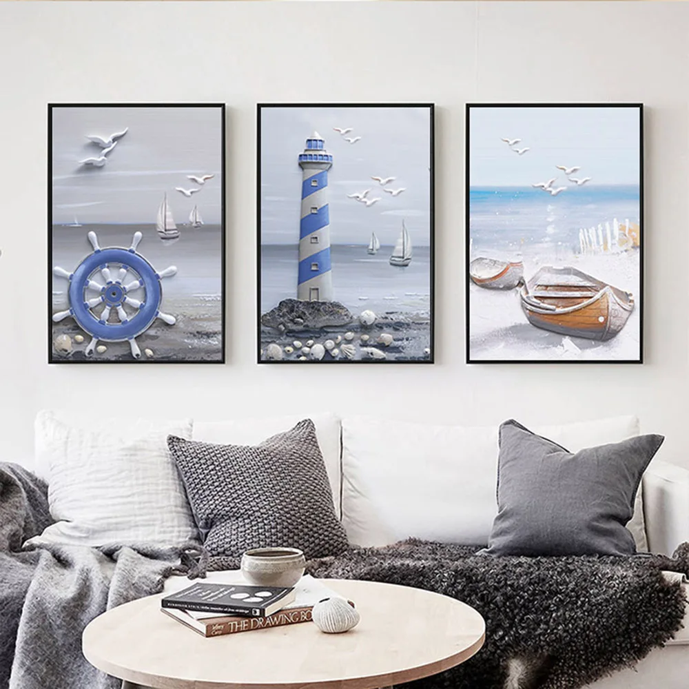 Nordic Mediterranean Seaport And Dock Scenery Poster Art Print Canvas Painting Living Room Pictures Modern Decor | Дом и сад