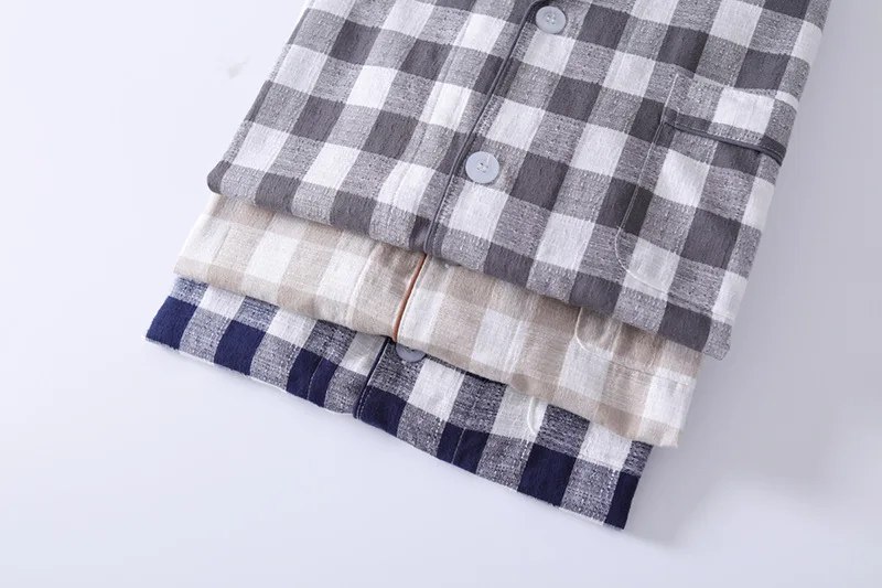 Summer New Plus size Men Casual Plaid Pajama sets Male 100%Cotton Sleepwear suit Men's Turn-Down collar shirt& Half Pants