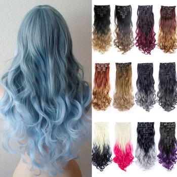 

WERD Synthetic 16 Clips In Hair extension 56cm 24 Inch Long Straight Hair Fake False Hairpiece Clip In Hair Extension