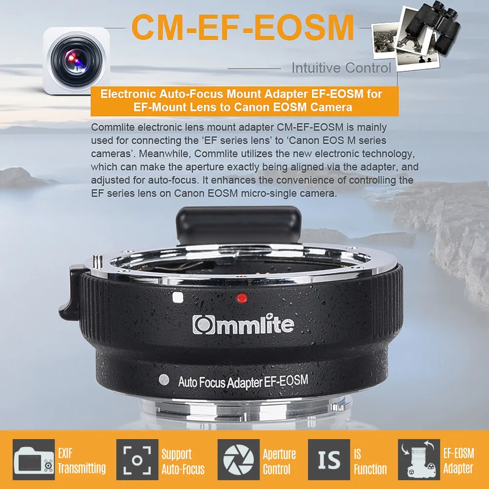 Commlite CM-EF-EOSM адаптер для крепления объектива электронный адаптер для крепления AF с функцией IS для объектива Canon EF/EF-S