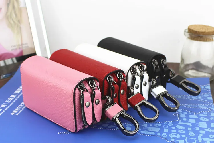 Cross Border Supply of Goods Cross Pattern Leather Key Bag Multi-functional Double Layer Zipper Key Bag New Style Key Leather Ca