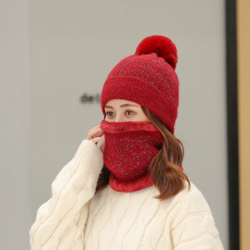 Новинка, вязаная зимняя шапка, шарф, набор, для женщин, толстый хлопок, шапочки, кольцо, шарф, Женский вязаный зимний аксессуар, для девочек, Золотой колпачок для провода