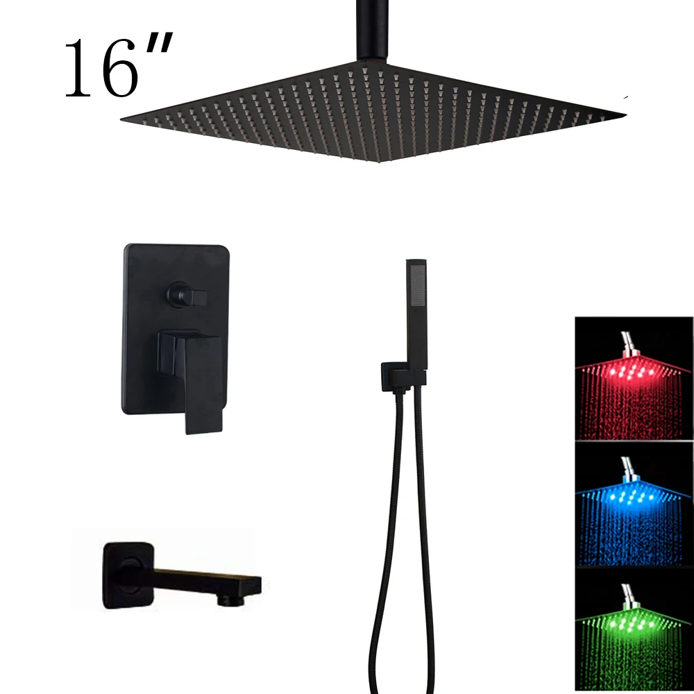 led16inch shower B Monite черный набор душевых смесителей для ванной комнаты, черное потолочное крепление 8 12 16 светодиодный смеситель для душа W/смеситель для ручного душа - Цвет: led16inch shower B