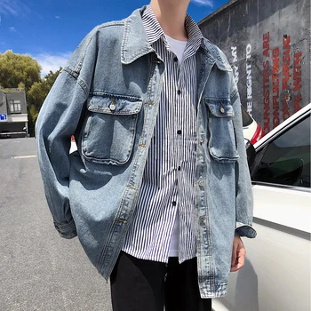 

Men's loose denim jacket denim jacket ripped short jacket men