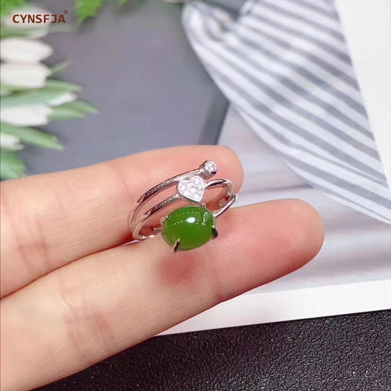 CYNSFJA, настоящее сертифицированное, натуральное, хотанская яшма, 925 пробы, серебро, ручной работы, хорошее ювелирное изделие, зеленый нефрит, кольца, регулируемые, лучшие подарки