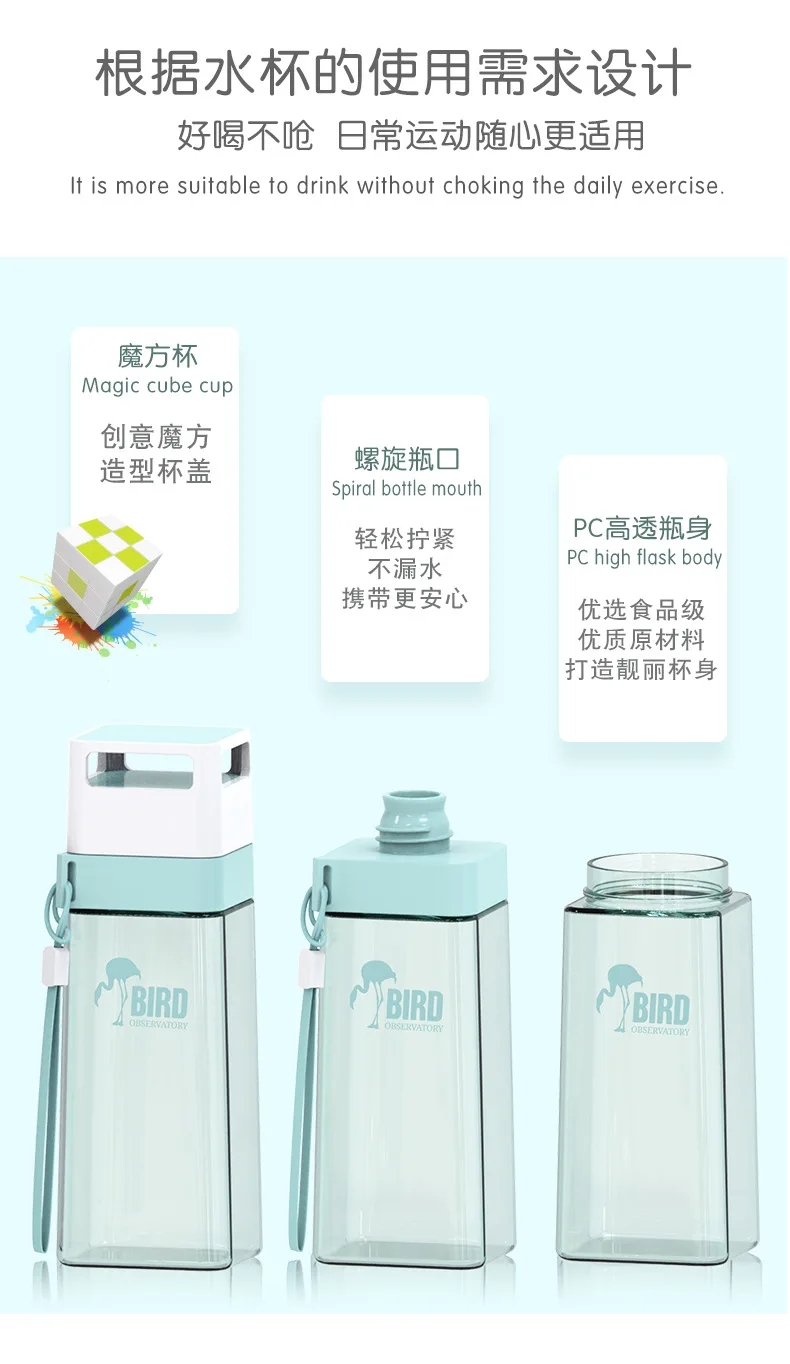 Square Glass 650 Ml Sets Record Plastic Cup Daily Use The Department Store Gift Customization Logo Square Sports Bottle