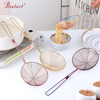 

1 Pcs Stainless Steel Colander Long Handle Stainless Steel Filter Colander Dumplings Foods Sifter French Fries kitchen Colander