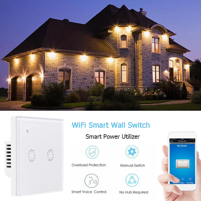 Wifi умный сенсорный настенный выключатель панель 1/2/3 Wi-Fi выключатель света ЕС стандартный работать с Alexa Google Home управления ewelink
