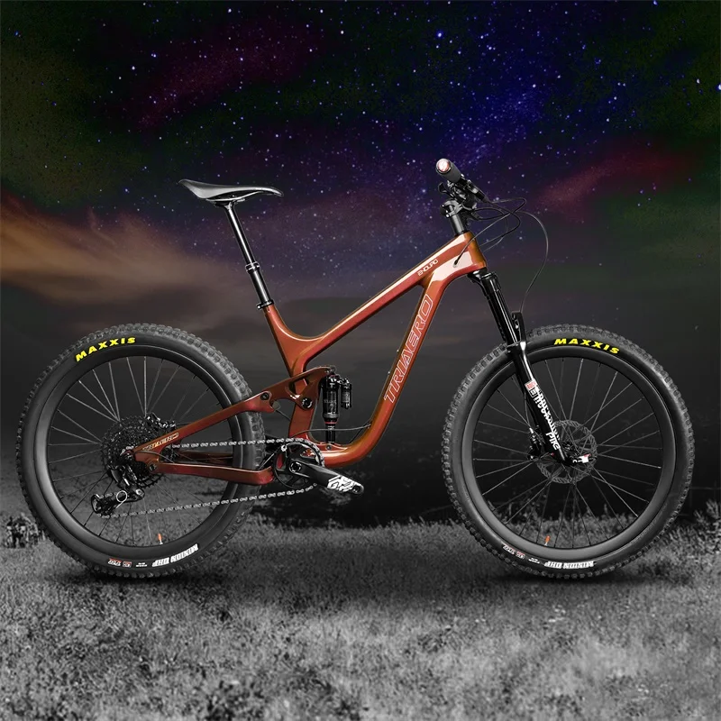ICAN 27.5er plus Mountain bicycle full suspension enduro mtb bike with chameleon red brown 148*12 rear 150mm travel 210*55mm