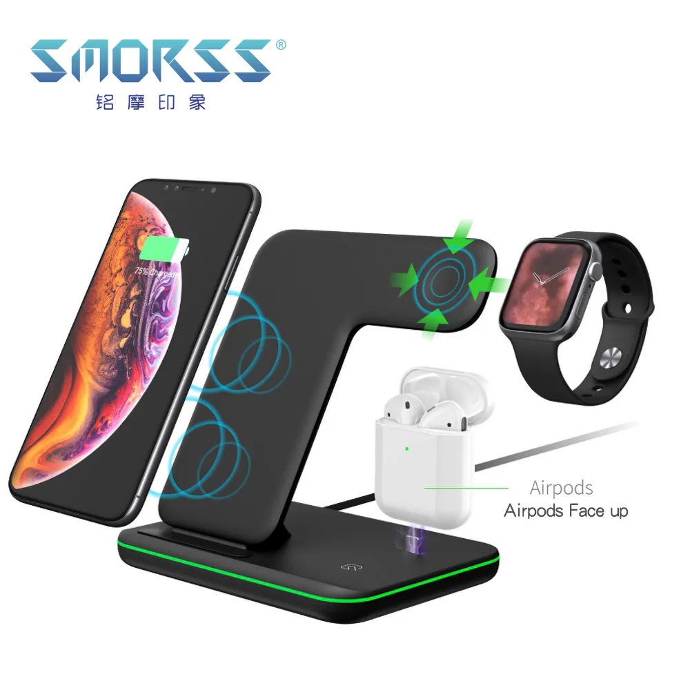 

SMORSS 3 in 1 Fast Wireless Charger Bracket for iPhone 11/Apple Watch/Airpods Wireless Charging for iPhone 11 11 pro Samsung S10