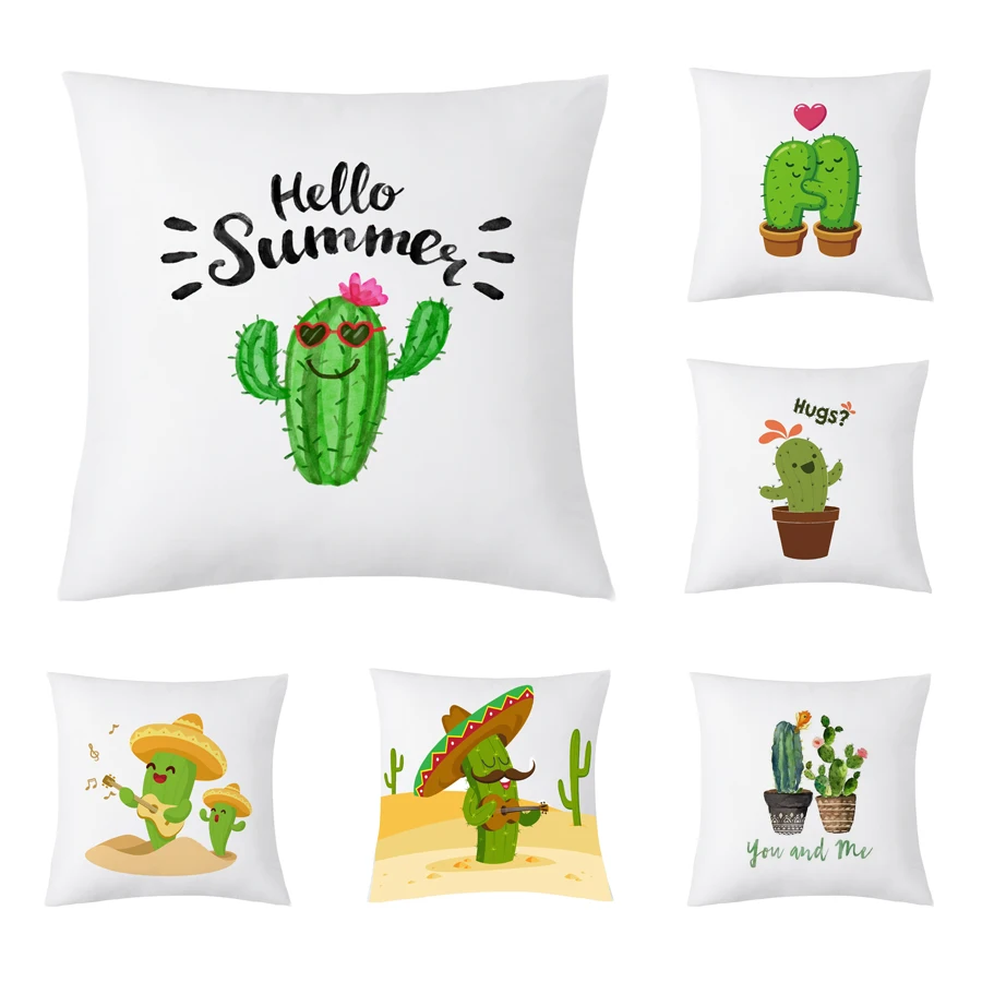 

Tropical Plants Cactus Pillow Case Polyester Decorative Pillowcases Cartoon Tropical Cactus Throw Pillow Case kussensloop