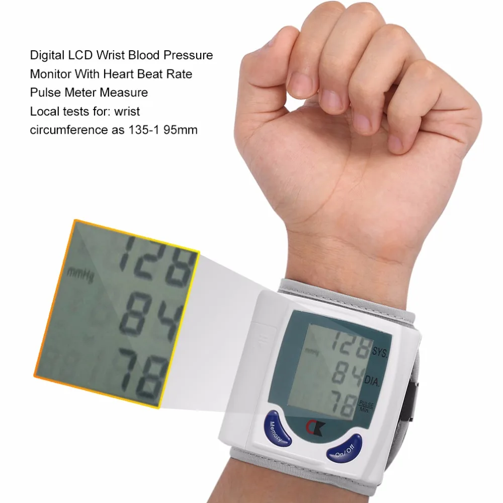 

Hot Home Automatic Digital Wrist Blood Pressure Monitor for Measuring Heart Beat And Pulse Rate DIA Health Care tonometer Tool