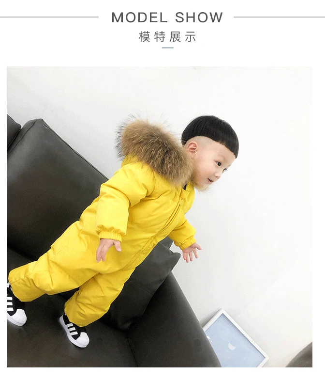 Winter Overalls For Baby Rompers Jumpsuit Children Duck Down Overalls Snowsuit Toddler Kids Boys Girls Fur Hooded Romper Costume