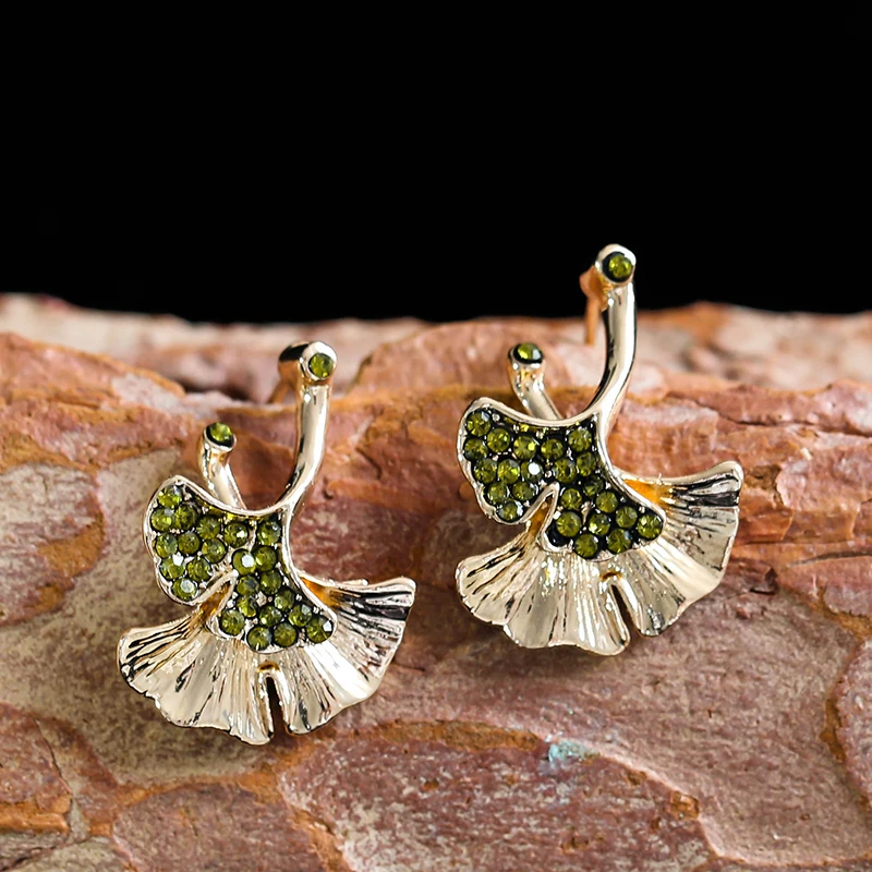 Новые роскошные креативные серьги в форме листьев гинкго передние и задние