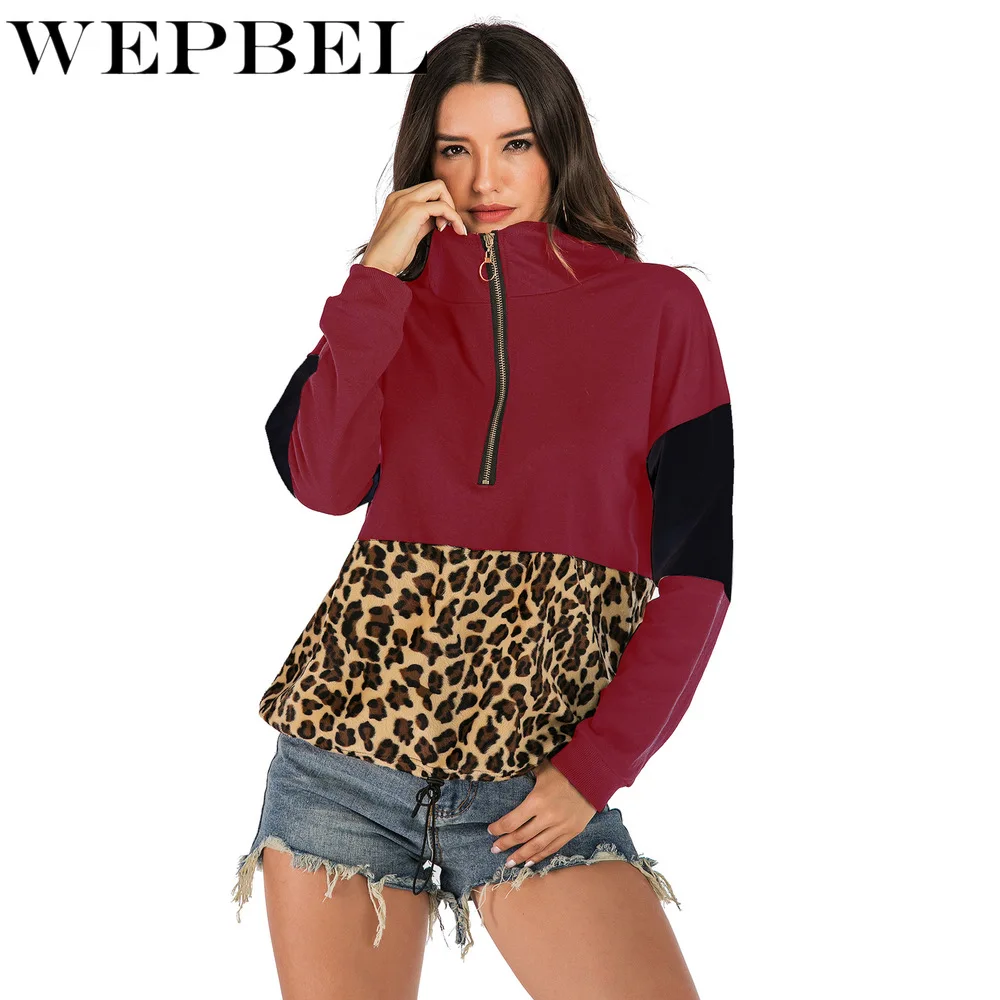 WEPBEL, Женская флисовая толстовка, зимняя, повседневная, искусственный мех, леопард, пэтчворк, свободные, женские толстовки, теплая водолазка, на молнии, толстое пальто